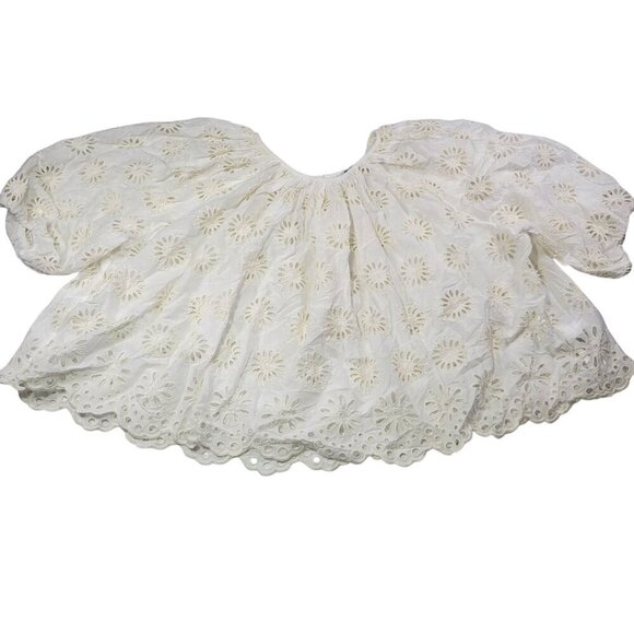 Madewell Tops - Madewell Womens White Eyelet Puff Sleeve Cotton Blend Top Size M